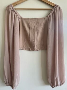 envy Blush Pink Off-Shoulder Puff Sleeve Crop Top